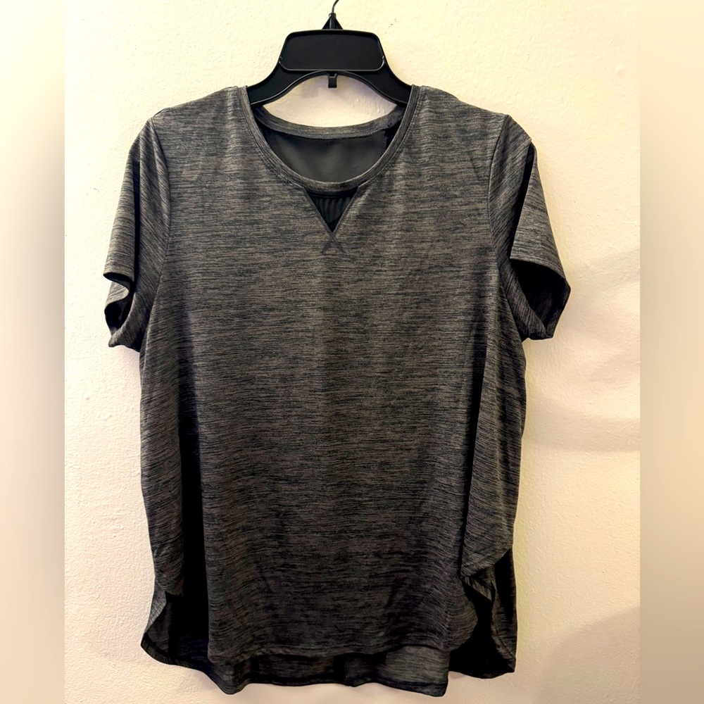 Danskin Now Heathered Gray Athletic Short Sleeve Top Large